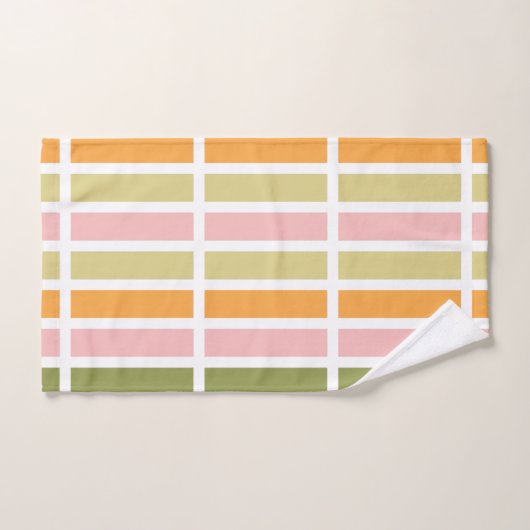 Orangefarbene Rosa Gold und grüne Streifen Badhandtuch Set (Handtuch)