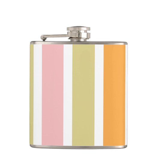 Orangefarbene Rosa Gold und grüne Streifen Flachmann (Vorderseite)
