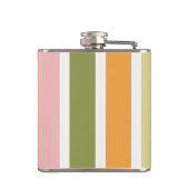 Orangefarbene Rosa Gold und grüne Streifen Flachmann (Rückseite)