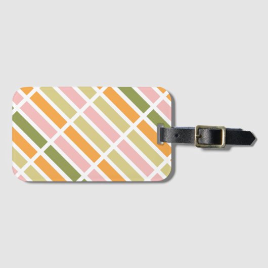 Orangefarbene Rosa Gold und grüne Streifen Gepäckanhänger (Vorderseite (Horizontal))
