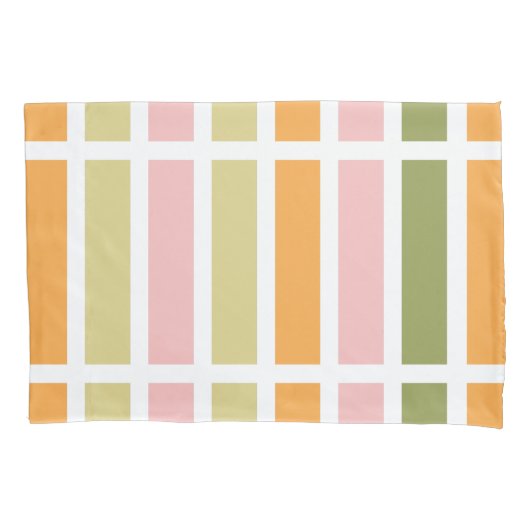 Orangefarbene Rosa Gold und grüne Streifen Kissenbezug (Vorderseite)