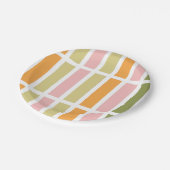 Orangefarbene Rosa Gold und grüne Streifen Pappteller (Schrägansicht)