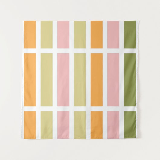 Orangefarbene Rosa Gold und grüne Streifen Wandteppich (Vorderseite)