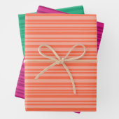 Orangefarbene rosa und grüne Streifen Geschenkpapier Set (Beispiel)