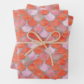 Orangefarbene, rosa und silberne Meerjungenskala Geschenkpapier Set (Beispiel)