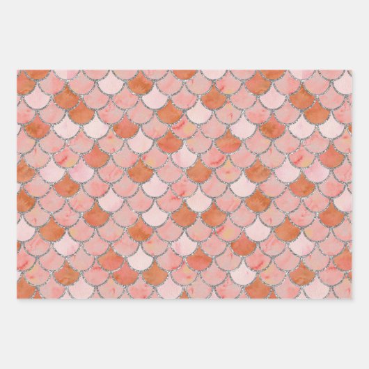 Orangefarbene, rosa und silberne Meerjungenskala Geschenkpapier Set (Vorderseite 2)