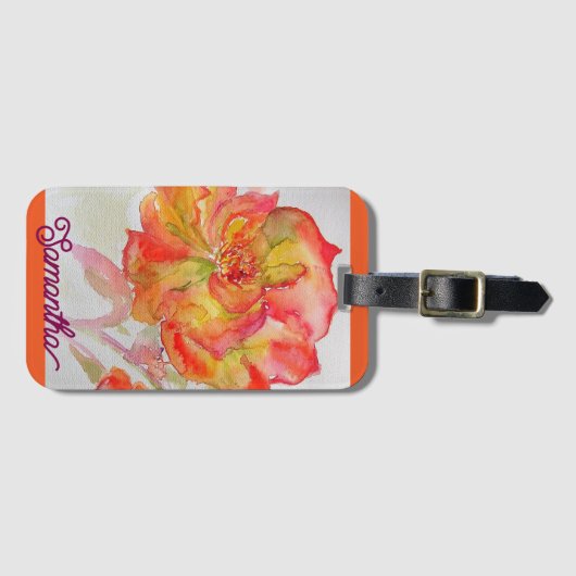 Orangefarbene Rose Aquarellmalerei Tote Beutel Gepäckanhänger (Vorderseite (Horizontal))