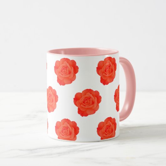 Orangefarbene Rose Blütenrosa Kunsthandwerk Tasse (VorderseiteRechts)