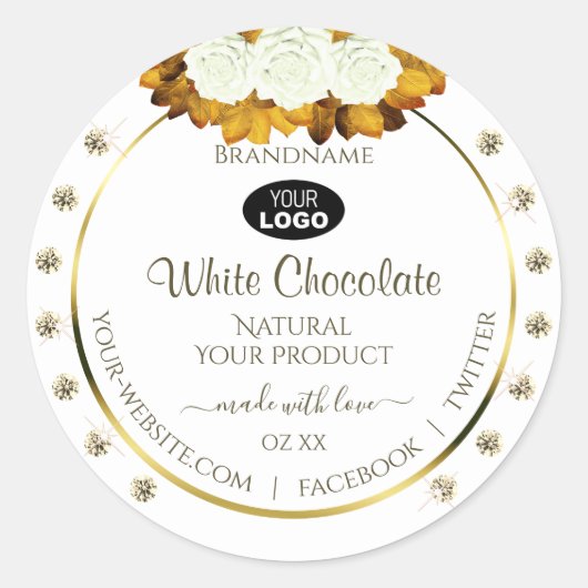 Orangefarbene Rose des White Product Label Blätter Runder Aufkleber (Vorderseite)