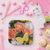 Orangefarbene Rose, gelbe Schmetterlingspapiere Te Pappteller (Party)