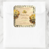 Orangefarbene Rose, hellbraune Holzkörner Quadratischer Aufkleber (Tasche)