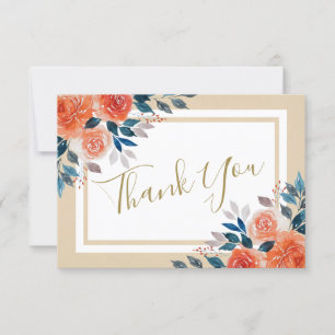 Orangefarbene Rose Hochzeit Dankeschön-Karte Einladung