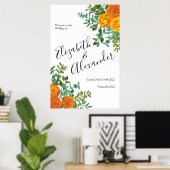 Orangefarbene Rose Hochzeit florale Moderne Poster (Heimbüro)