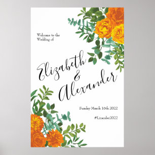 Orangefarbene Rose Hochzeit florale Moderne Poster