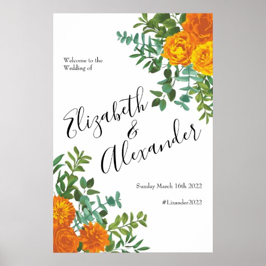 Orangefarbene Rose Hochzeit florale Moderne Poster (Vorne)