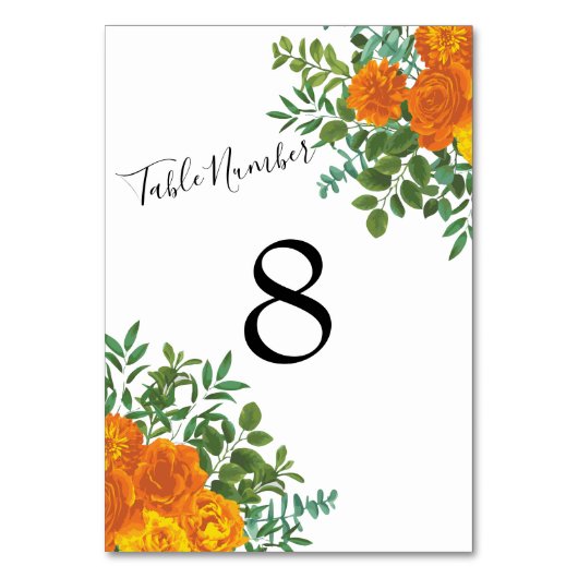 Orangefarbene Rose Hochzeit florale Moderne Tischnummer (Rückseite)