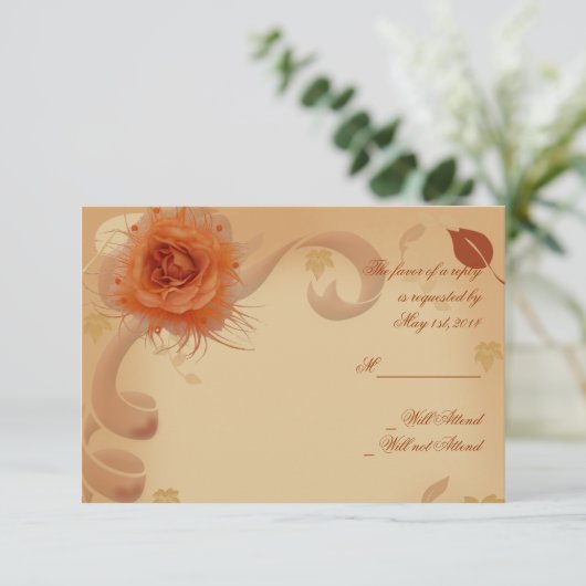 Orangefarbene Rose im Fall-Response-Karte RSVP Karte (Stehend Vorderseite)