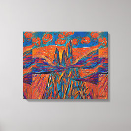 Orangefarbene Rose im Himmel über Bergen und Wolke Leinwanddruck