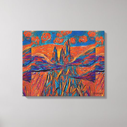 Orangefarbene Rose im Himmel über Bergen und Wolke Leinwanddruck (Vorderseite)