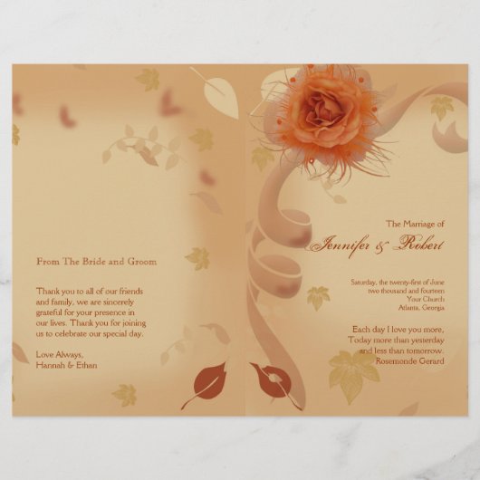 Orangefarbene Rose im Hochzeit im Herbst-Programm (Vorderseite)