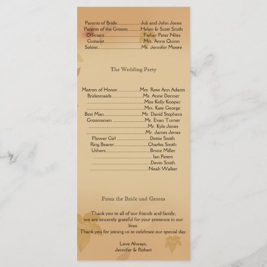 Orangefarbene Rose im Hochzeit im Herbst-Programm Programm (Rückseite)