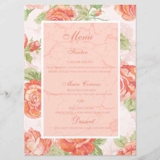 Orangefarbene Rose Menükarte (Vorderseite)