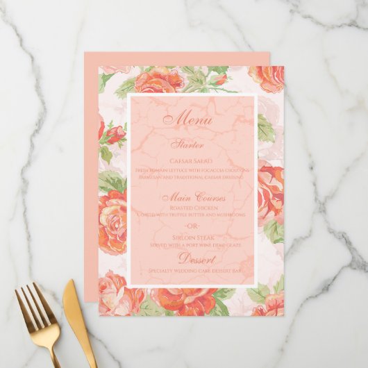Orangefarbene Rose Menükarte (Vorderseite/Rückseite Beispiel)