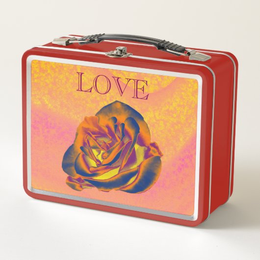Orangefarbene Rose Metall Brotdose (Vorderseite)