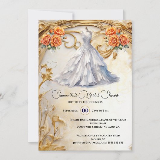 Orangefarbene Rose mit Brautkleid, luxuriöse Blume Einladung (Vorderseite)