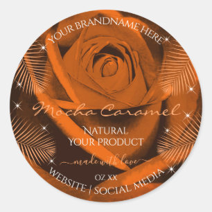 Orangefarbene Rose mit Palm-Blätter Produktkennzei Runder Aufkleber