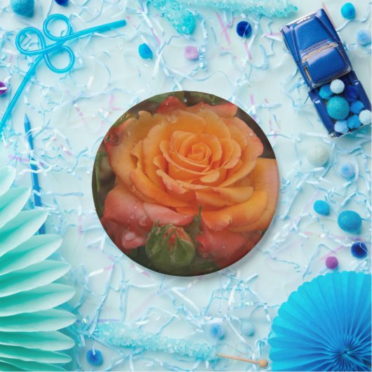 Orangefarbene Rose Pappteller (Party)