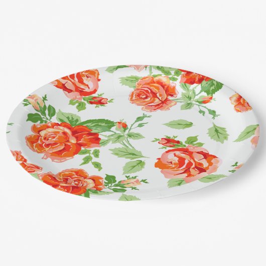 Orangefarbene Rose Pappteller (Schrägansicht)