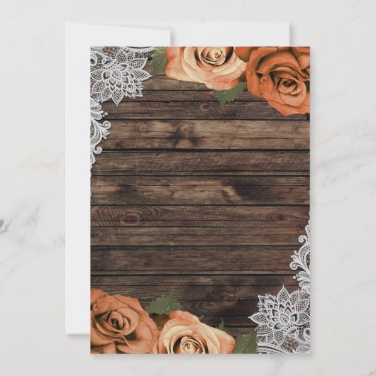 Orangefarbene Rose Rustikale Hochzeit Einladung (Rückseite)