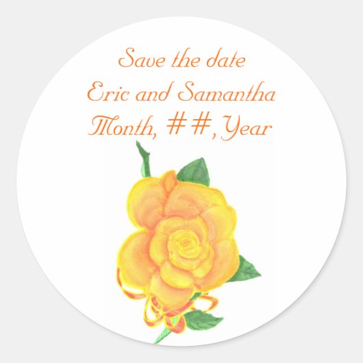 Orangefarbene Rose, Save the Date Hochzeitskleber Runder Aufkleber (Vorderseite)