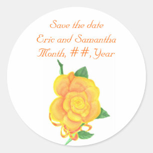 Orangefarbene Rose, Save the Date Hochzeitskleber Runder Aufkleber