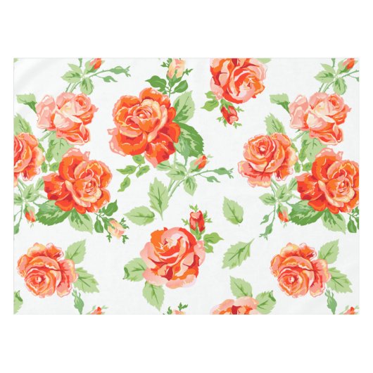 Orangefarbene Rose und Weißdruck Tischdecke (Vorderseite (Horizontal))