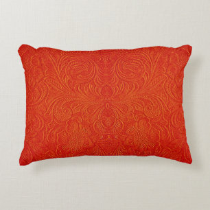 Orangefarbene rote Imitate Ledermuster mit Blumenm Zierkissen