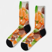 Orangefarbene rote Kaugummi mit Zucker bestreut Socken (Linkes Detail)