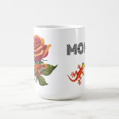 Orangefarbene rote Rose mit Chamäleon Kaffeetasse (Mittel)