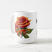 Orangefarbene rote Rose mit Chamäleon Kaffeetasse (Vorderseite Links)