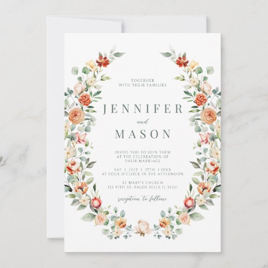 Orangefarbene rustikale Hochzeit Einladung (Vorderseite)