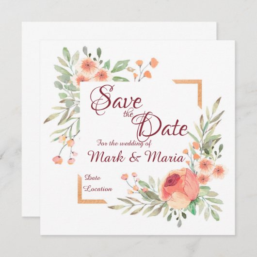 Orangefarbene Save the Date Einladung (Vorne/Hinten)