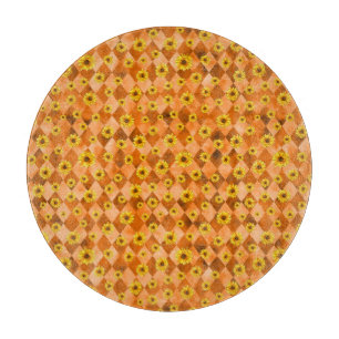 Orangefarbene Schädel und Sonnenblumen, Design 2 Schneidebrett