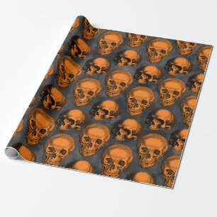 Orangefarbene Schädel und Sonnenblumen, Design 3 Geschenkpapier