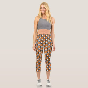 Orangefarbene Schädel und Sonnenblumen, Design 6 Capri Leggings