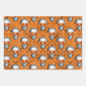 Orangefarbene Schädel und Sonnenblumen, Design 6 Geschenkpapier Set (Vorderseite 2)