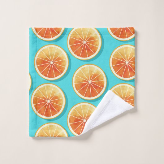Orangefarbene Scheiben auf blau Badhandtuch Set (Waschlappen)