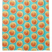 Orangefarbene Scheiben auf blau Duschvorhang (Vorderseite)