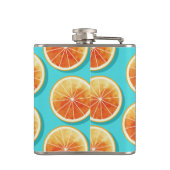 Orangefarbene Scheiben auf blau Flachmann (Rückseite)