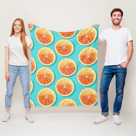 Orangefarbene Scheiben auf blau Fleecedecke (Beispiel)